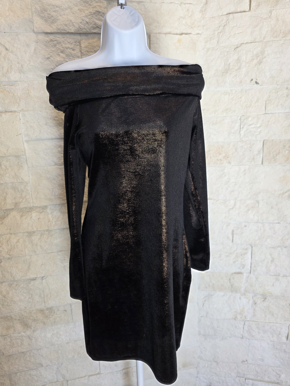 The POST Off-Shoulder Black BRONZE Velvet Strapless Dress